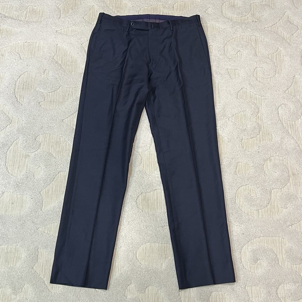 INCOTEX Pants Mens 34 (33x30) Slowear Classic Fit Wool Trousers Navy Blue EUC